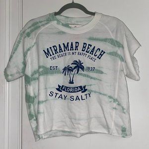 U.S. Apparel Teal and White Tree Miramar Beach Florida Tie Dye Cropped T-Shirt